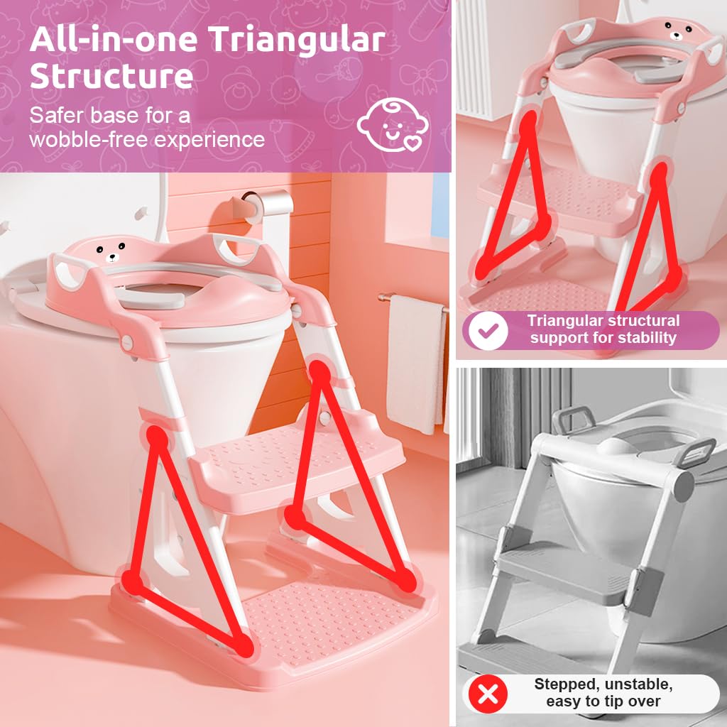 SNOWIE SOFT Kids Potty Training Seat for Toilet Kids Potty Seat Assistant with Stairs 2 in 1 Folding Potty Training Seat with Anti-slip Steps Baby Toilet Seat for 2 Year to 5 Years SNOWIE SOFT Kids Potty Training Seat for Toilet Kids Potty Seat Assistant with Stairs 2 in 1 Folding Potty Training Seat with Anti-slip Steps Baby Toilet Seat for 2 Year to 5 Years